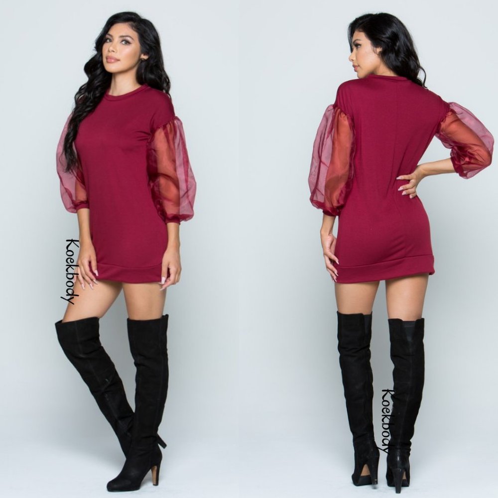 NWT Plus Size  Wine Puff Sleeve Sweater Dress